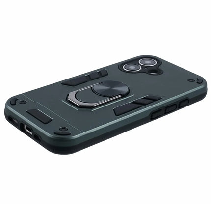 For iPhone 16 Plus Case PC+TPU Drop Defend Phone Cover with Ring Kickstand