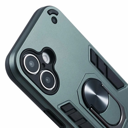 For iPhone 16 Plus Case PC+TPU Drop Defend Phone Cover with Ring Kickstand