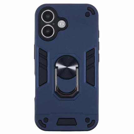 For iPhone 16 Plus Case PC+TPU Drop Defend Phone Cover with Ring Kickstand