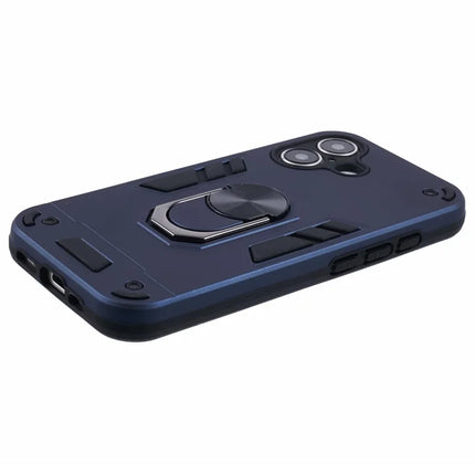 For iPhone 16 Plus Case PC+TPU Drop Defend Phone Cover with Ring Kickstand