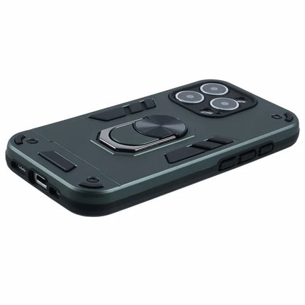 For iPhone 16 Pro Max Case PC+TPU Drop Defend Phone Cover with Ring Kickstand