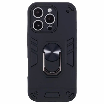For iPhone 16 Pro Max Case PC+TPU Drop Defend Phone Cover with Ring Kickstand