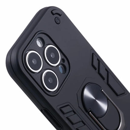 For iPhone 16 Pro Max Case PC+TPU Drop Defend Phone Cover with Ring Kickstand