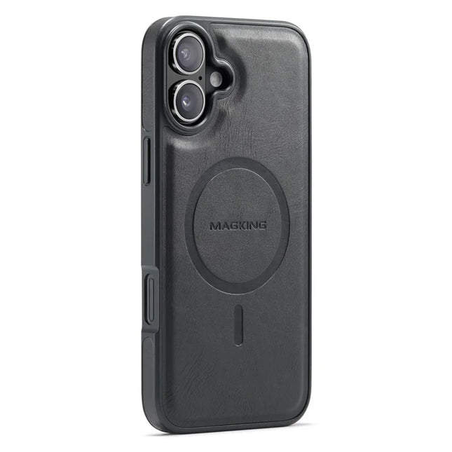 MAGKING K1 Series For iPhone 16 Magnetic Case PC+TPU+PU Leather Phone Cover - Black