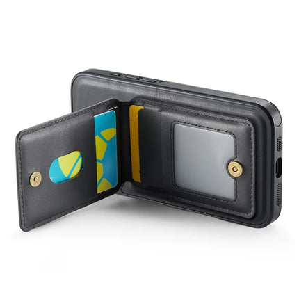 MAGKING K1 Series For iPhone 16 Plus Magnetic Case PC+TPU+PU Phone Cover with Card Holder Kickstand