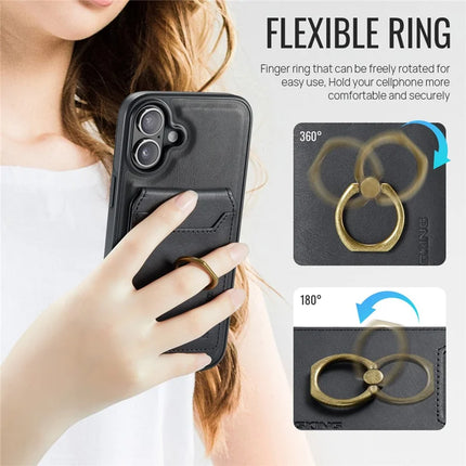MAGKING K1 Series For iPhone 16 Plus Magnetic Case PC+TPU+PU Phone Cover with Card Holder Kickstand