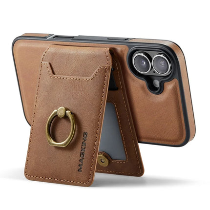 MAGKING K1 Series For iPhone 16 Plus Magnetic Case PC+TPU+PU Phone Cover with Card Holder Kickstand