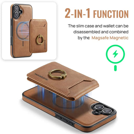 MAGKING K1 Series For iPhone 16 Plus Magnetic Case PC+TPU+PU Phone Cover with Card Holder Kickstand