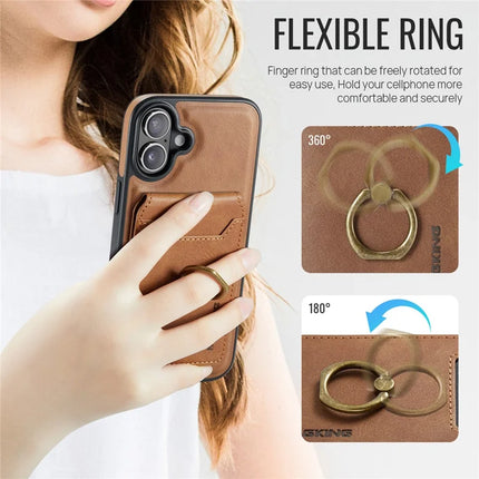 MAGKING K1 Series For iPhone 16 Plus Magnetic Case PC+TPU+PU Phone Cover with Card Holder Kickstand