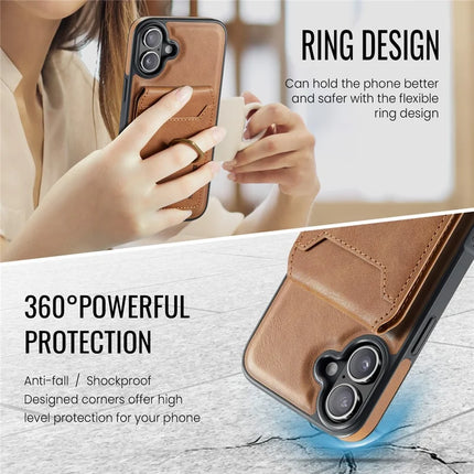 MAGKING K1 Series For iPhone 16 Plus Magnetic Case PC+TPU+PU Phone Cover with Card Holder Kickstand