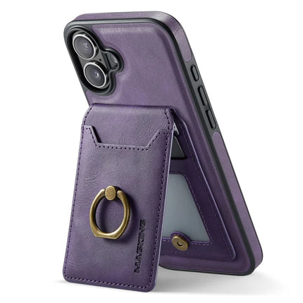 MAGKING K1 Series For iPhone 16 Plus Magnetic Case PC+TPU+PU Phone Cover with Card Holder Kickstand