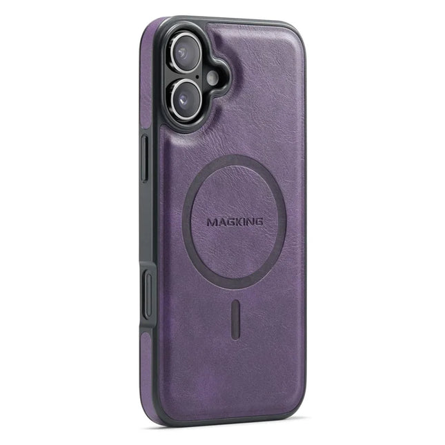 MAGKING K1 Series For iPhone 16 Plus Magnetic Case PC+TPU+PU Leather Phone Cover - Purple
