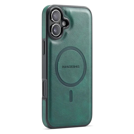 MAGKING K1 Series For iPhone 16 Plus Magnetic Case PC+TPU+PU Leather Phone Cover - Green