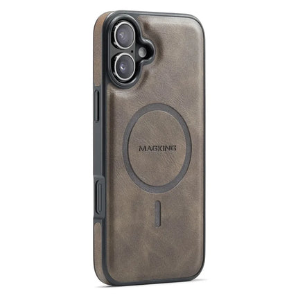 MAGKING K1 Series For iPhone 16 Plus Magnetic Case PC+TPU+PU Leather Phone Cover - Coffee