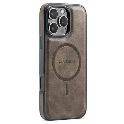 MAGKING K1 Series For iPhone 16 Pro Magnetic Case PC+TPU+PU Leather Phone Cover - Coffee