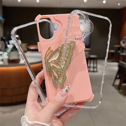 For iPhone 16 Plus Case Butterfly Kickstand TPU+PC Drop-Proof Phone Cover