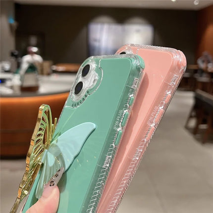 For iPhone 16 Plus Case Butterfly Kickstand TPU+PC Drop-Proof Phone Cover