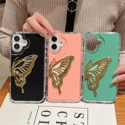 For iPhone 16 Plus Case Butterfly Kickstand TPU+PC Drop-Proof Phone Cover