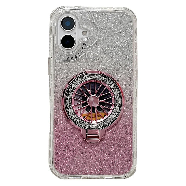For iPhone 16 Plus Case Compatible with MagSafe Gyro Design Glitter PC + TPU Phone Cover - Pink