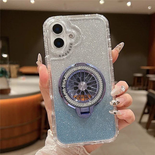 For iPhone 16 Plus Case Compatible with MagSafe Gyro Design Glitter PC + TPU Phone Cover - Blue