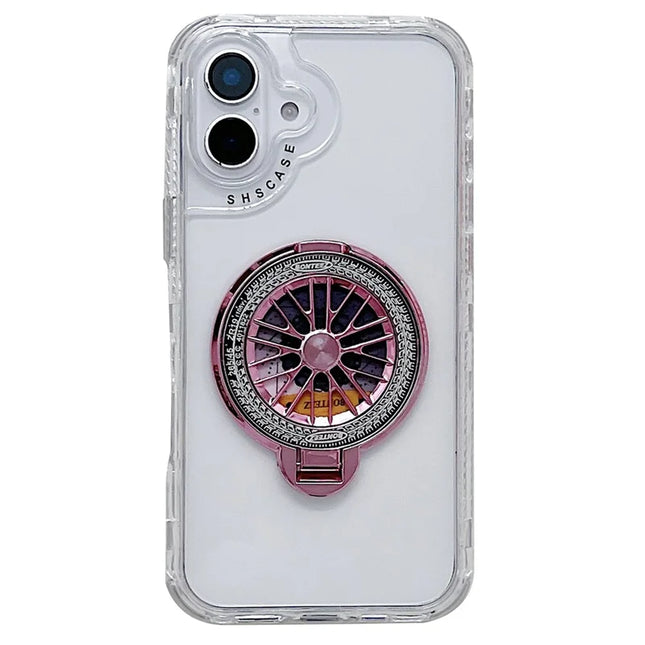 For iPhone 16 Plus Clear Case Compatible with MagSafe Gyro Design PC + TPU Phone Cover with Kickstand - Pink