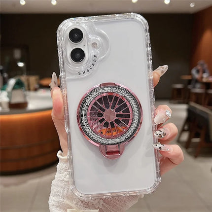For iPhone 16 Plus Clear Case Compatible with MagSafe Gyro Design PC + TPU Phone Cover with Kickstand