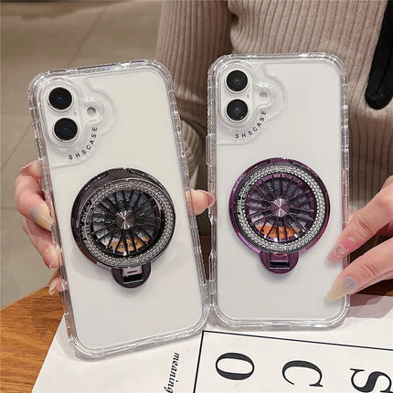 For iPhone 16 Plus Clear Case Compatible with MagSafe Gyro Design PC + TPU Phone Cover with Kickstand