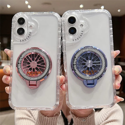 For iPhone 16 Plus Clear Case Compatible with MagSafe Gyro Design PC + TPU Phone Cover with Kickstand