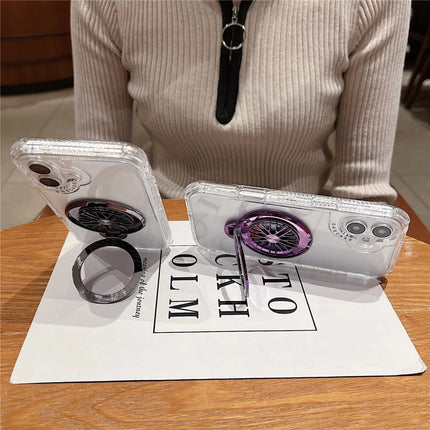 For iPhone 16 Plus Clear Case Compatible with MagSafe Gyro Design PC + TPU Phone Cover with Kickstand
