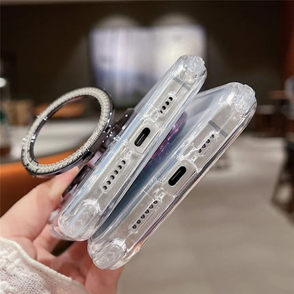 For iPhone 16 Plus Clear Case Compatible with MagSafe Gyro Design PC + TPU Phone Cover with Kickstand