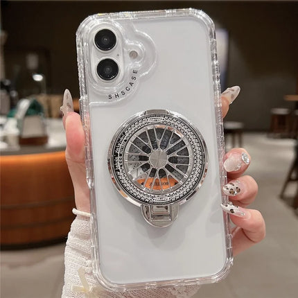For iPhone 16 Plus Clear Case Compatible with MagSafe Gyro Design PC + TPU Phone Cover with Kickstand - Silver