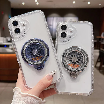 For iPhone 16 Plus Clear Case Compatible with MagSafe Gyro Design PC + TPU Phone Cover with Kickstand