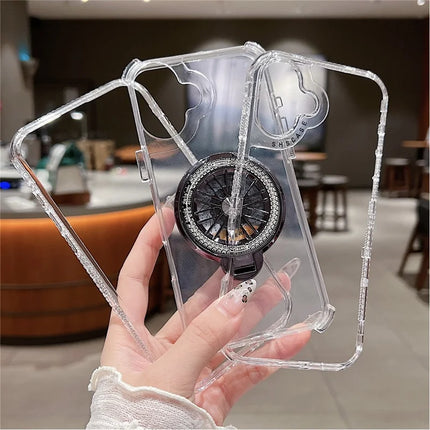 For iPhone 16 Plus Clear Case Compatible with MagSafe Gyro Design PC + TPU Phone Cover with Kickstand