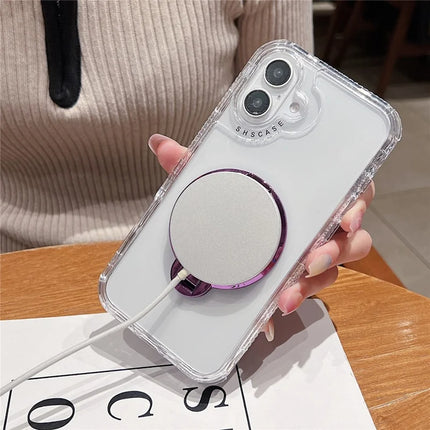 For iPhone 16 Plus Clear Case Compatible with MagSafe Gyro Design PC + TPU Phone Cover with Kickstand