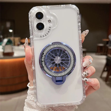 For iPhone 16 Plus Clear Case Compatible with MagSafe Gyro Design PC + TPU Phone Cover with Kickstand - Blue