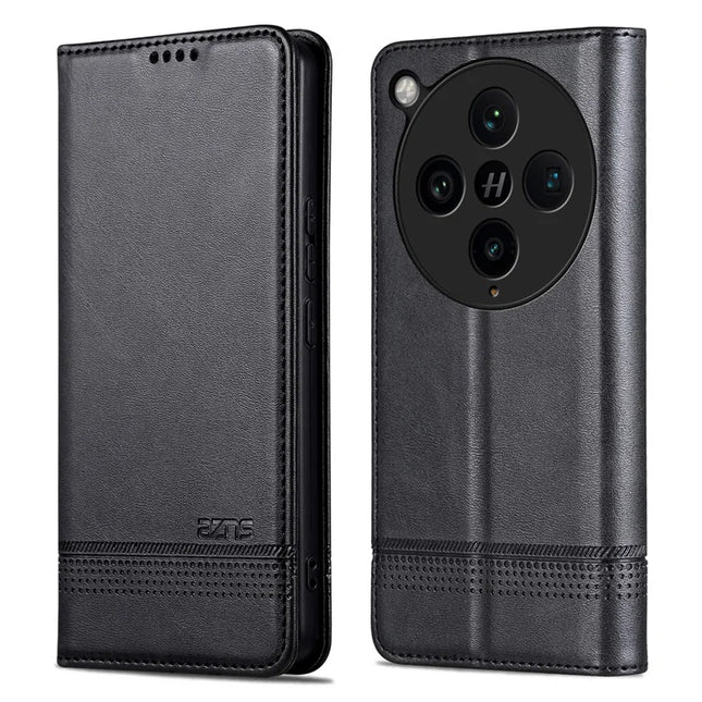 AZNS For Oppo Find X8 Pro 5G Case Cowhide Texture PU Leather Wallet Phone Cover - Black