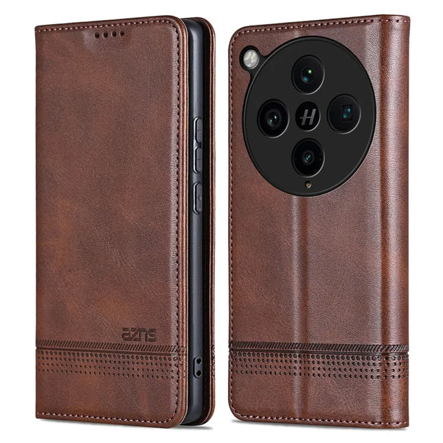 AZNS For Oppo Find X8 Pro 5G Case Cowhide Texture PU Leather Wallet Phone Cover - Coffee