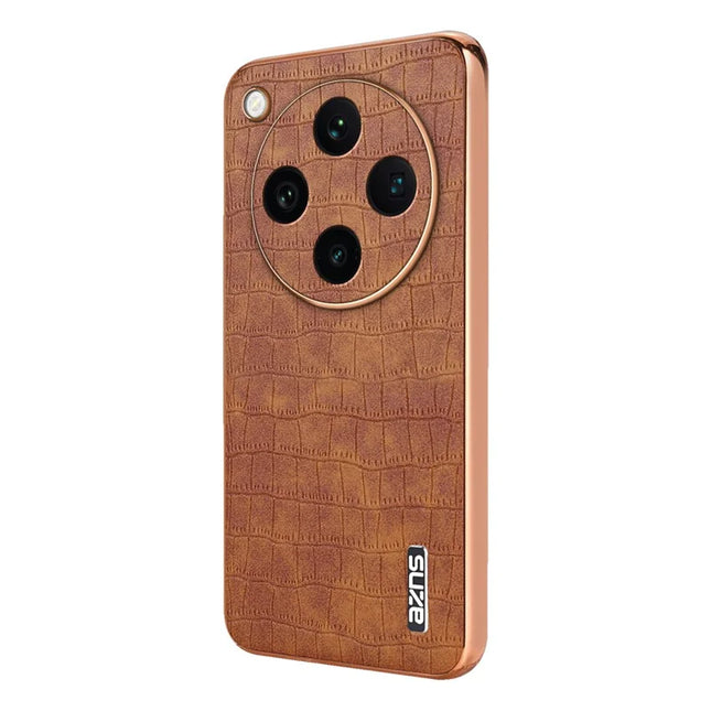 AZNS For Oppo Find X8 Pro 5G Case Electroplating Crocodile Texture PU+TPU Phone Cover - Brown