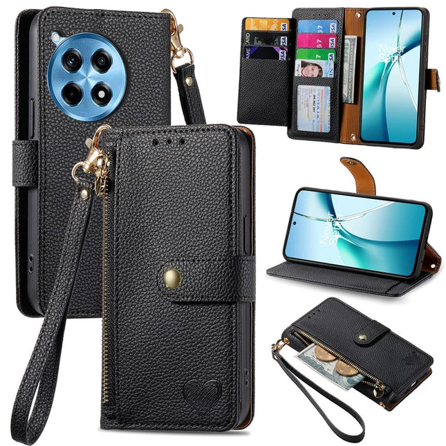 For OnePlus Ace 3 Pro 5G Case RFID Blocking Zipper Pocket Leather Wallet Phone Cover - Black
