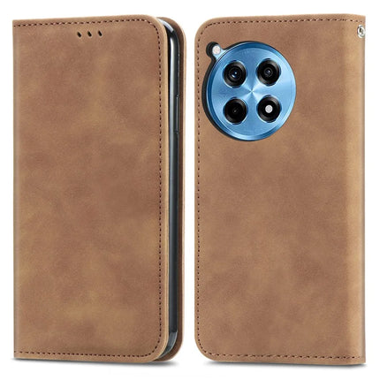 For OnePlus Ace 3 Pro 5G Case Skin Touch Feeling Leather Card Holder Phone Cover Magnetic Absorption - Brown
