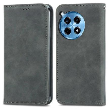 For OnePlus Ace 3 Pro 5G Case Skin Touch Feeling Leather Card Holder Phone Cover Magnetic Absorption - Grey