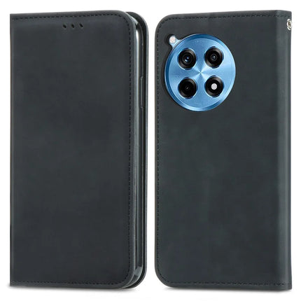 For OnePlus Ace 3 Pro 5G Case Skin Touch Feeling Leather Card Holder Phone Cover Magnetic Absorption - Black