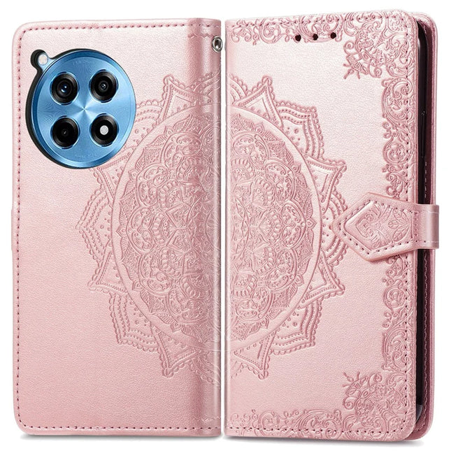 For OnePlus Ace 3 Pro 5G Wallet Case Mandala Flower Leather Phone Cover Stand View - Rose Gold