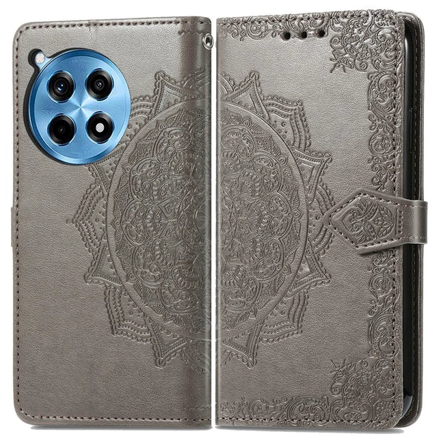 For OnePlus Ace 3 Pro 5G Wallet Case Mandala Flower Leather Phone Cover Stand View - Grey