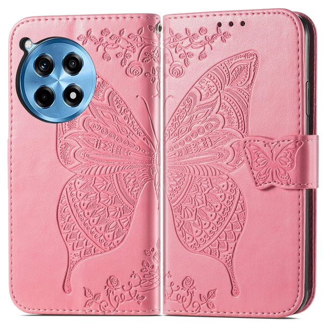 For OnePlus Ace 3 Pro 5G Case PU Leather Wallet Phone Cover Butterfly Pattern - Pink