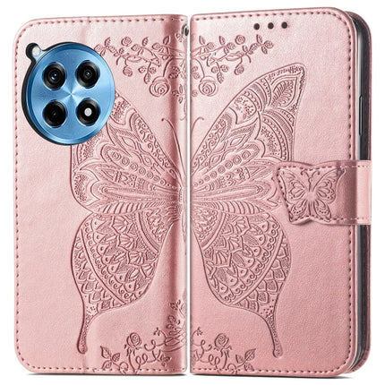 For OnePlus Ace 3 Pro 5G Case PU Leather Wallet Phone Cover Butterfly Pattern - Rose Gold