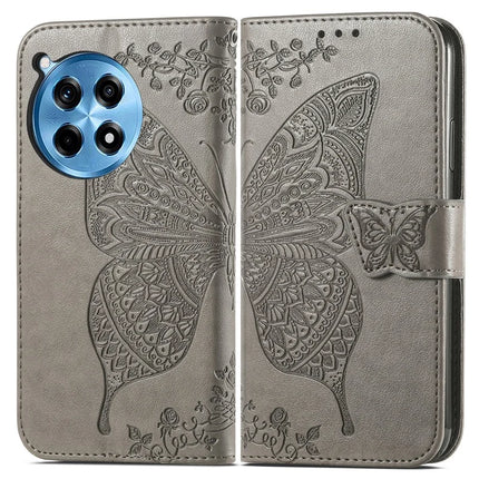 For OnePlus Ace 3 Pro 5G Case PU Leather Wallet Phone Cover Butterfly Pattern - Grey