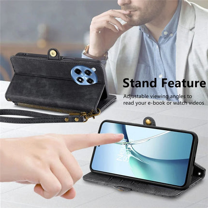 For OnePlus Ace 3 Pro 5G PU Leather Stand Wallet Cover Geometry Imprinted Phone Case