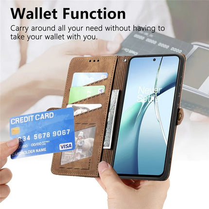 For OnePlus Ace 3 Pro 5G PU Leather Stand Wallet Cover Geometry Imprinted Phone Case