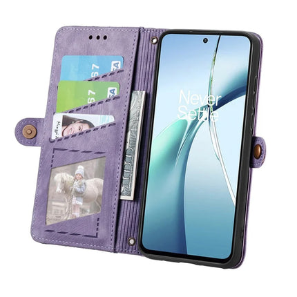 For OnePlus Ace 3 Pro 5G PU Leather Stand Wallet Cover Geometry Imprinted Phone Case